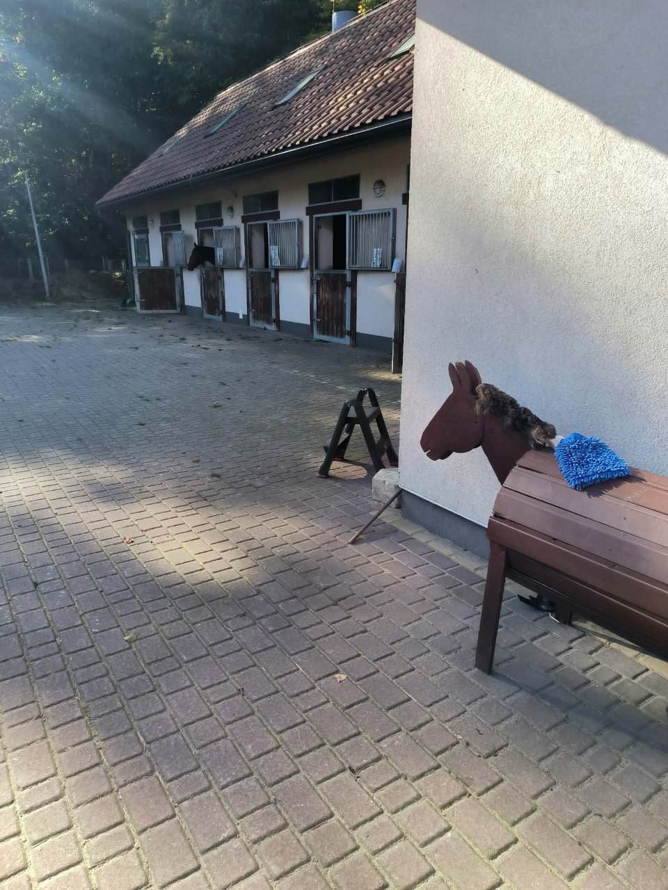 Dziedziniec stajni — oddział konny Straży Miejskiej w Łagiewnikach
